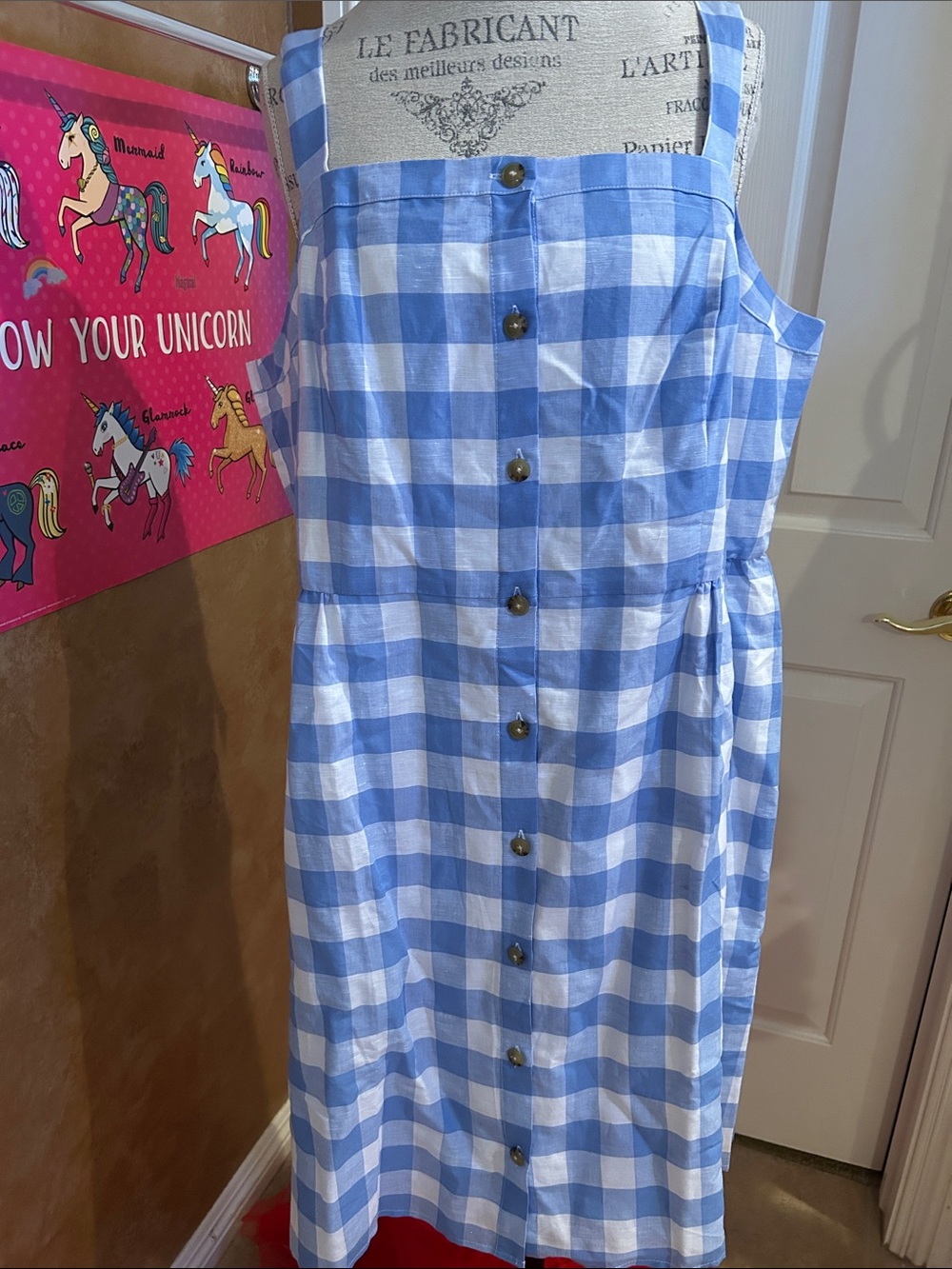 J. Crew Blue and White Gingham Button-Front Sundress